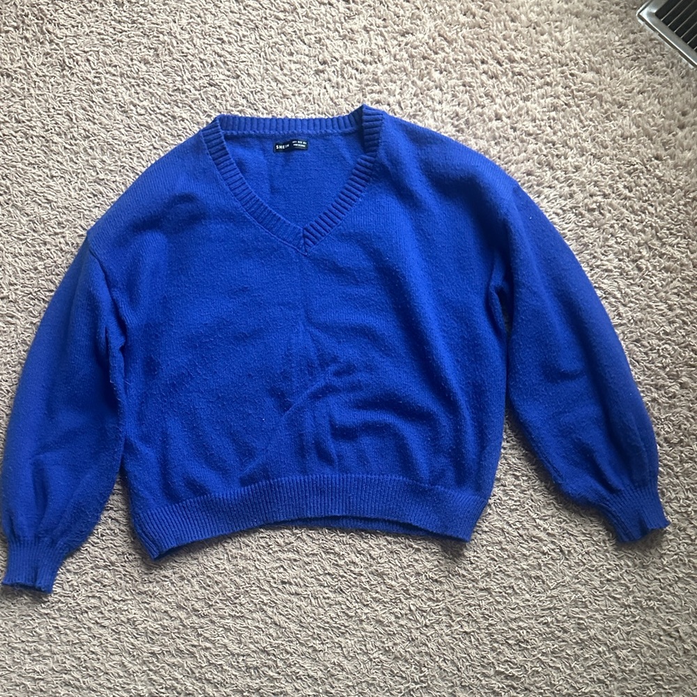 SHEIN Royal Blue V-Neck Sweater